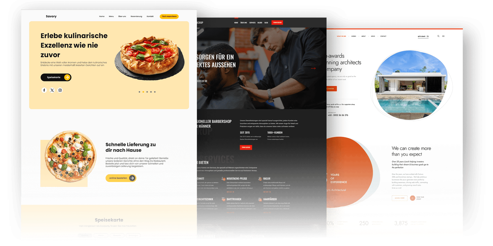 Beispiele verschiedener Webseiten-Designs